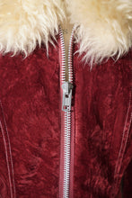 Load image into Gallery viewer, 70s BURGUNDY FAUX SUEDE JACKET WITH FLUFFY SHEEPSKIN TRIMS - S