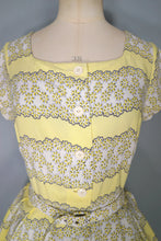 Load image into Gallery viewer, 40s / 50s SOFT RAYON YELLOW FLORAL TEA DRESS WITH BELT - M