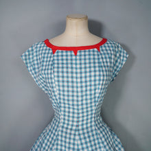 Load image into Gallery viewer, 50s TEAL RED PATTERNED FIT AND FLARE COTTON DRESS WITH REVERSIBLE BOLERO - S-M