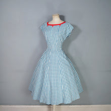 Load image into Gallery viewer, 50s TEAL RED PATTERNED FIT AND FLARE COTTON DRESS WITH REVERSIBLE BOLERO - S-M
