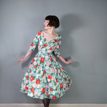 Load image into Gallery viewer, 50s REMBRANDT PAINTERLY FLORAL ROSE PRINT FIT AND FLARE DRESS - S-M