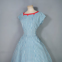 Load image into Gallery viewer, 50s TEAL RED PATTERNED FIT AND FLARE COTTON DRESS WITH REVERSIBLE BOLERO - S-M