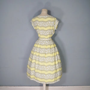 40s / 50s SOFT RAYON YELLOW FLORAL TEA DRESS WITH BELT - M