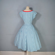 Load image into Gallery viewer, 50s TEAL RED PATTERNED FIT AND FLARE COTTON DRESS WITH REVERSIBLE BOLERO - S-M