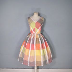 50s 60Ss BLANES COLOURFUL PASTEL PLAID CHECK COTTON DAY DRESS - S