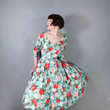 Load image into Gallery viewer, 50s REMBRANDT PAINTERLY FLORAL ROSE PRINT FIT AND FLARE DRESS - S-M