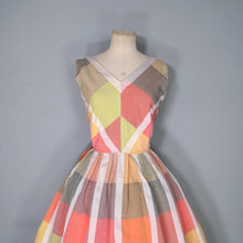 Load image into Gallery viewer, 50s 60Ss BLANES COLOURFUL PASTEL PLAID CHECK COTTON DAY DRESS - S