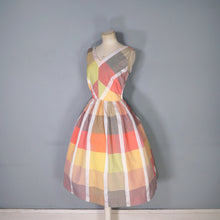 Load image into Gallery viewer, 50s 60Ss BLANES COLOURFUL PASTEL PLAID CHECK COTTON DAY DRESS - S