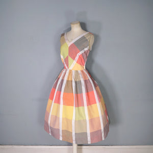 50s 60Ss BLANES COLOURFUL PASTEL PLAID CHECK COTTON DAY DRESS - S