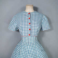 Load image into Gallery viewer, 50s TEAL RED PATTERNED FIT AND FLARE COTTON DRESS WITH REVERSIBLE BOLERO - S-M