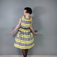 Load image into Gallery viewer, 60s YELLOW BLACK STRIPE COTTON DAY DRESS WITH POCKETS - M