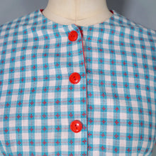Load image into Gallery viewer, 50s TEAL RED PATTERNED FIT AND FLARE COTTON DRESS WITH REVERSIBLE BOLERO - S-M