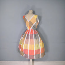 Load image into Gallery viewer, 50s 60Ss BLANES COLOURFUL PASTEL PLAID CHECK COTTON DAY DRESS - S