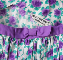 Load image into Gallery viewer, 50s 60s SAMBO VANITY COTTONS PURPLE ROSE PRINT DRESS - XS