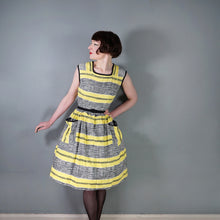 Load image into Gallery viewer, 60s YELLOW BLACK STRIPE COTTON DAY DRESS WITH POCKETS - M