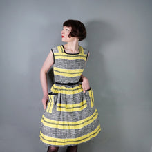 Load image into Gallery viewer, 60s YELLOW BLACK STRIPE COTTON DAY DRESS WITH POCKETS - M
