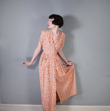 Load image into Gallery viewer, 40s ORANGE PAISLEY PRINT SOFT RAYON ROBE / WRAP DRESS - S