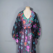 Load image into Gallery viewer, 70s PSYCHEDELIC FLORAL AND MUSHROOM PRINT MAXI DRESS WITH HUGE BALLOON SLEEVES - S