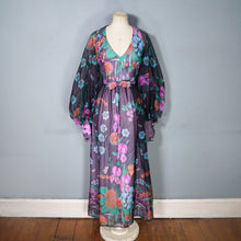 Load image into Gallery viewer, 70s PSYCHEDELIC FLORAL AND MUSHROOM PRINT MAXI DRESS WITH HUGE BALLOON SLEEVES - S