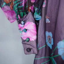 Load image into Gallery viewer, 70s PSYCHEDELIC FLORAL AND MUSHROOM PRINT MAXI DRESS WITH HUGE BALLOON SLEEVES - S