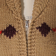 Load image into Gallery viewer, 50s HANDKNITTED BROWN AND RED EQUESTRIAN HORSE PATTERN COWICHAN CARDIGAN - XS-S