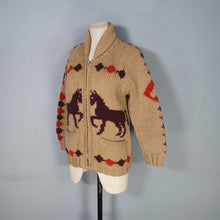 Load image into Gallery viewer, 50s HANDKNITTED BROWN AND RED EQUESTRIAN HORSE PATTERN COWICHAN CARDIGAN - XS-S