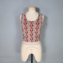 Load image into Gallery viewer, 70s BROWN AND GREY ART DECO LADY PORTRAIT PATTERN TANK TOP - M