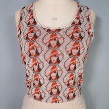 Load image into Gallery viewer, 70s BROWN AND GREY ART DECO LADY PORTRAIT PATTERN TANK TOP - M