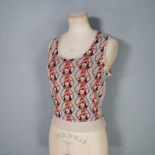Load image into Gallery viewer, 70s BROWN AND GREY ART DECO LADY PORTRAIT PATTERN TANK TOP - M