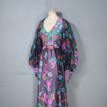 Load image into Gallery viewer, 70s PSYCHEDELIC FLORAL AND MUSHROOM PRINT MAXI DRESS WITH HUGE BALLOON SLEEVES - S