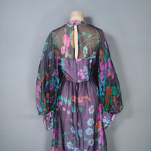 Load image into Gallery viewer, 70s PSYCHEDELIC FLORAL AND MUSHROOM PRINT MAXI DRESS WITH HUGE BALLOON SLEEVES - S