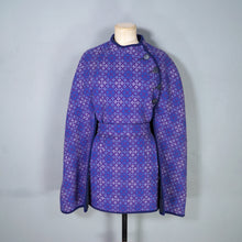 Load image into Gallery viewer, 70s PURPLE AND BLUE WELSH WOOLLENS TAPESTRY CAPE COAT WITH BELT - S-M