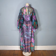 Load image into Gallery viewer, 70s PSYCHEDELIC FLORAL AND MUSHROOM PRINT MAXI DRESS WITH HUGE BALLOON SLEEVES - S