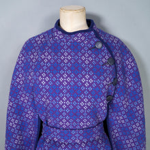 Load image into Gallery viewer, 70s PURPLE AND BLUE WELSH WOOLLENS TAPESTRY CAPE COAT WITH BELT - S-M