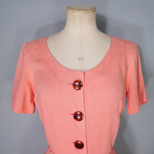 Load image into Gallery viewer, EARLY 50s SALMON PINK L&#39;AIGLON SOFT RAYON FITTED DRESS WITH TORTOISE SHELL BUTTONS - S