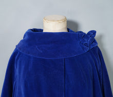 Load image into Gallery viewer, 60s RICH ROYAL BLUE VELVET SWING / OPERA COAT WITH COWL COLLAR - free size