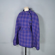 Load image into Gallery viewer, 70s PURPLE AND BLUE WELSH WOOLLENS TAPESTRY CAPE COAT WITH BELT - S-M