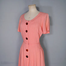 Load image into Gallery viewer, EARLY 50s SALMON PINK L&#39;AIGLON SOFT RAYON FITTED DRESS WITH TORTOISE SHELL BUTTONS - S