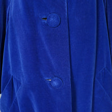 Load image into Gallery viewer, 60s RICH ROYAL BLUE VELVET SWING / OPERA COAT WITH COWL COLLAR - free size
