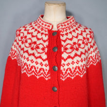 Load image into Gallery viewer, 60s / 70s RED AND WHITE HANDKNITTED NORWEGIAN CHRISTMAS CARDIGAN - M-L