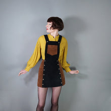 Load image into Gallery viewer, 70s style BROWN AND BLACK COLOURBLOCK SUEDE PINAFORE SKIRT - 27"