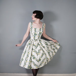 50s YELLOW FLORAL HORROCKSES FASHIONS COTTON SUN DRESS - S