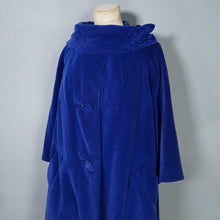 Load image into Gallery viewer, 60s RICH ROYAL BLUE VELVET SWING / OPERA COAT WITH COWL COLLAR - free size