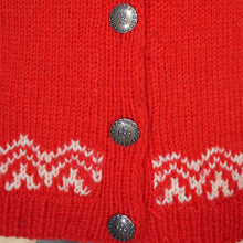 Load image into Gallery viewer, 60s / 70s RED AND WHITE HANDKNITTED NORWEGIAN CHRISTMAS CARDIGAN - M-L