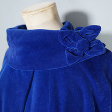 Load image into Gallery viewer, 60s RICH ROYAL BLUE VELVET SWING / OPERA COAT WITH COWL COLLAR - free size