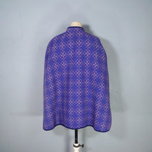 Load image into Gallery viewer, 70s PURPLE AND BLUE WELSH WOOLLENS TAPESTRY CAPE COAT WITH BELT - S-M