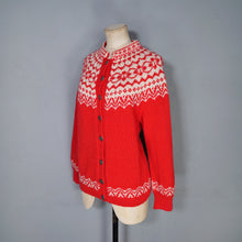 Load image into Gallery viewer, 60s / 70s RED AND WHITE HANDKNITTED NORWEGIAN CHRISTMAS CARDIGAN - M-L