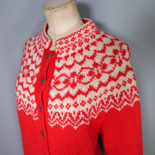 Load image into Gallery viewer, 60s / 70s RED AND WHITE HANDKNITTED NORWEGIAN CHRISTMAS CARDIGAN - M-L