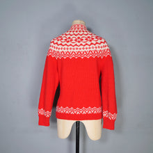 Load image into Gallery viewer, 60s / 70s RED AND WHITE HANDKNITTED NORWEGIAN CHRISTMAS CARDIGAN - M-L