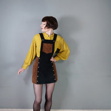 Load image into Gallery viewer, 70s style BROWN AND BLACK COLOURBLOCK SUEDE PINAFORE SKIRT - 27"